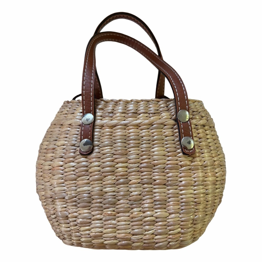 Sea and Grass Mini Straw Hyacinth Woven Tote Basket Small Mini Handbag Brown - Picture 3 of 16